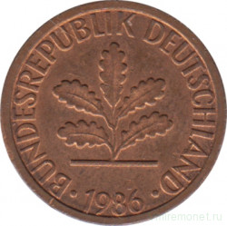 Монета. ФРГ. 1 пфенниг 1986 год. Монетный двор - Карлсруэ (G).