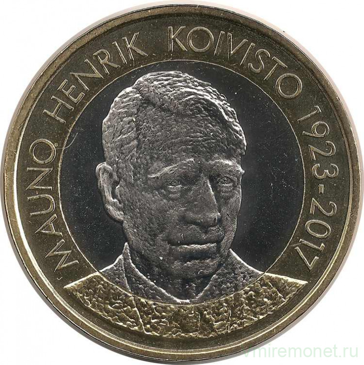 Монета. Финляндия. 5 евро 2018 год. Президент Финляндии Мауно Койвисто.