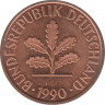  Монета. ФРГ. 2 пфеннига 1990 год. Монетный двор - Мюнхен (D). ав.