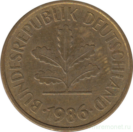 Монета. ФРГ. 5 пфеннигов 1986 год. Монетный двор - Гамбург (J).