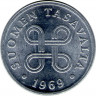 Монета. Финляндия. 1 пенни 1969 год (алюминий). ав