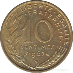 Монета. Франция. 10 сантимов 1967 год.