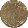  Монета. Франция. 10 сантимов 1967 год. ав.