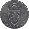 Монета. Норвегия. 5 крон 1993 год. ав.