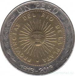 Монета. Аргентина. 1 песо 2013 год. 200 лет первой национальной монете.