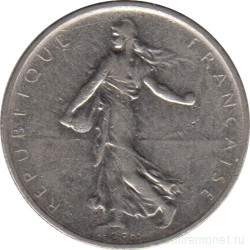 Монета. Франция. 1/2 франка 1965 год. Реверс - мелкие буквы.