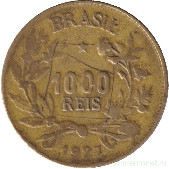 Монета. Бразилия. 1000 рейсов 1927 год.