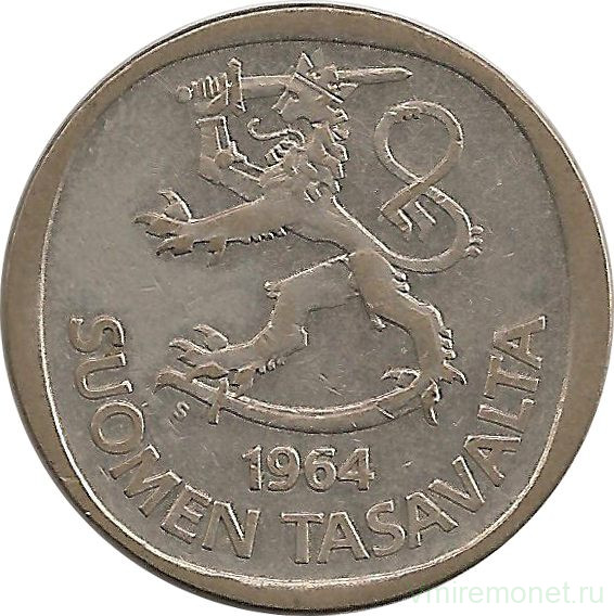 Монета. Финляндия. 1 марка 1964 год.