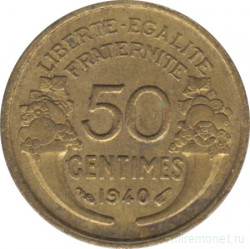 Монета. Франция. 50 сантимов 1940 год.