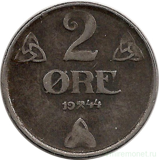 Монета. Норвегия. 2 эре 1944 год.