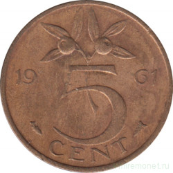 Монета. Нидерланды. 5 центов 1961 год.