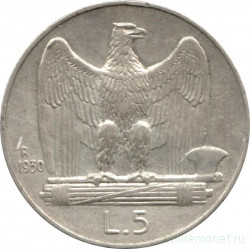 Монета. Италия. 5 лир 1930 год.