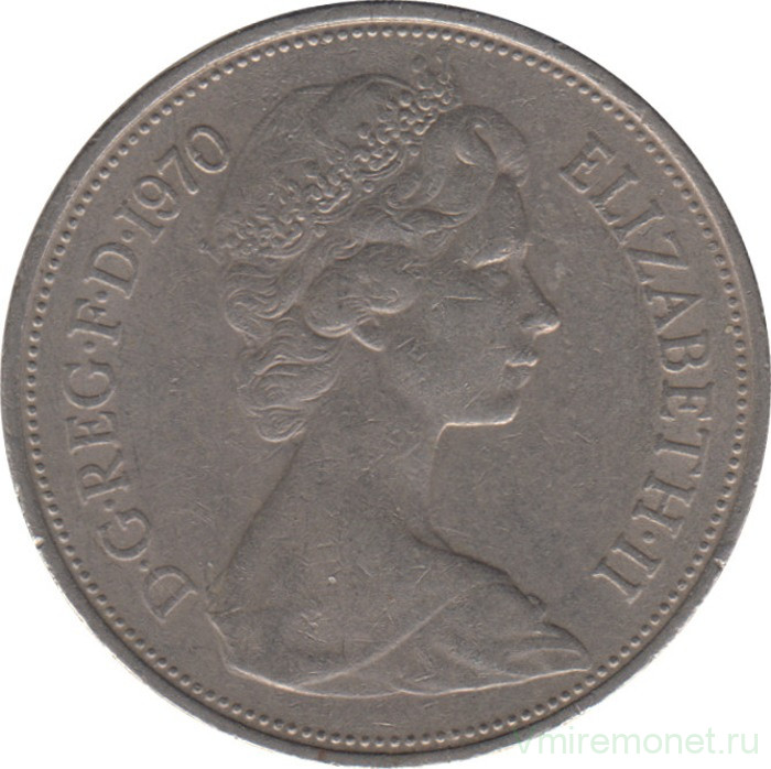 Монета. Великобритания. 10 пенсов 1970 год.
