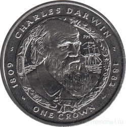 Монета. Фолклендские острова. 1 крона 2007 год. Чарльз Дарвин.