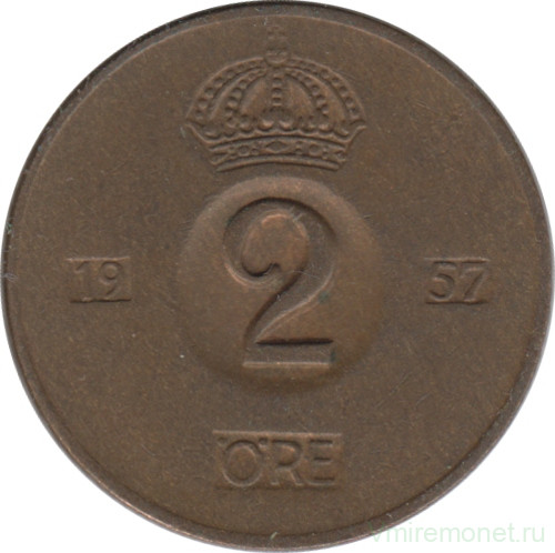 Монета. Швеция. 2 эре 1957 год.