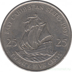 Монета. Восточные Карибские государства. 25 центов 1997 год.