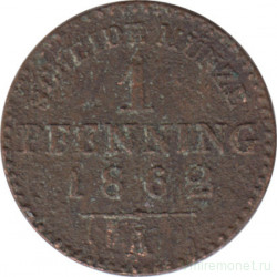 Монета. Пруссия (Германия). 1 пфенниг 1862 год.