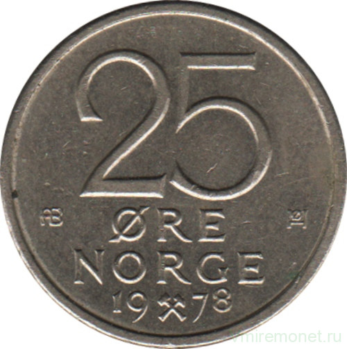Монета. Норвегия. 25 эре 1978 год.