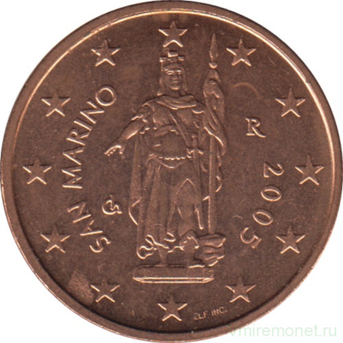 Монета. Сан-Марино. 2 цента 2005 год. 