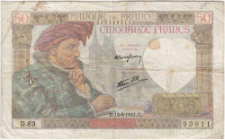 Банкнота. Франция. 50 франков 1941 год. 15.05.1941. Тип 93(5).