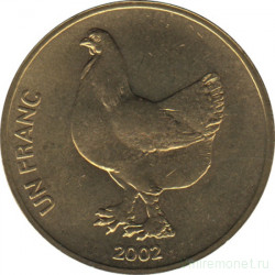 Монета. Конго. 1 франк 2002 год. Животные. Петух.
