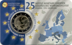 Монета. Бельгия. 2 евро 2019 год. 25 лет Европейскому валютному институту. Блистер, коинкарта Belgique.