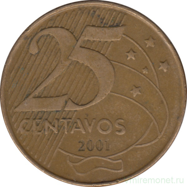 Монета. Бразилия. 25 сентаво 2001 год.