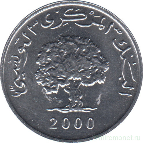 Монета. Тунис. 1 миллим 2000 год. ФАО.