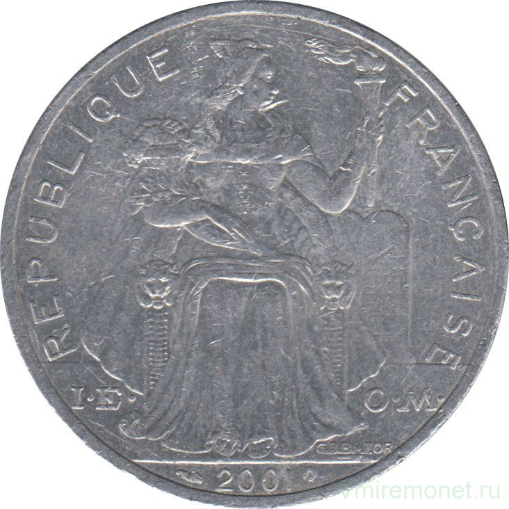 Монета. Новая Каледония. 5 франков 2001 год.