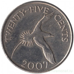 Монета. Бермудские острова. 25 центов 2007 год.   