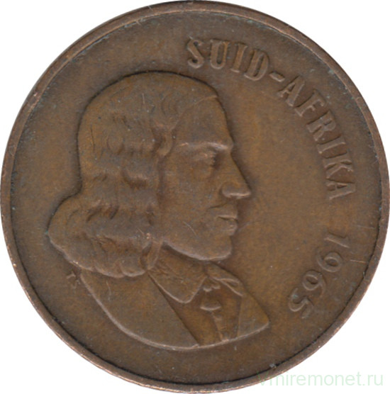 Монета. Южно-Африканская республика (ЮАР). 2 цента 1965 год. Аверс - "SUID-AFRIKA".