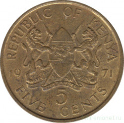 Монета. Кения. 5 центов 1971 год.