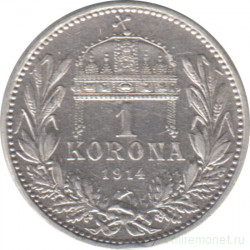Монета. Венгрия. 1 крона 1914 год.