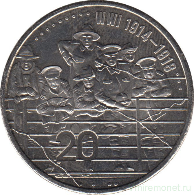 Монета. Австралия. 20 центов 2015 год. АНЗАК. Первая мировая война 1914 - 1918 года.