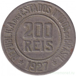 Монета. Бразилия. 200 рейсов 1927 год.