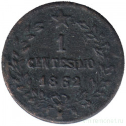 Монета. Италия. 1 чентезимо 1862 год. N. 