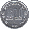 Монета. Венесуэла. 10 боливаров 2001 год. Немагнитная. ав.