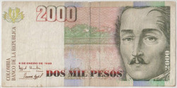 Банкнота. Колумбия. 2000 песо 1998 год. Тип 445c.
