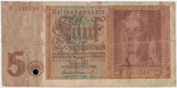 Банкнота. Германия. Третий рейх. 5 рейхсмарок 1942 год. Тип 186a (2).