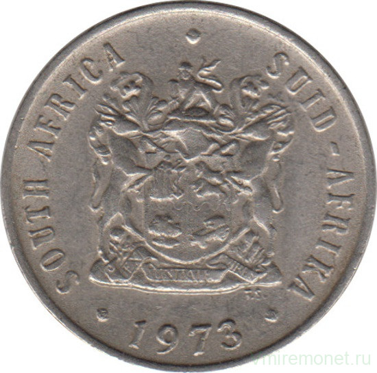 Монета. Южно-Африканская республика (ЮАР). 10 центов 1973 год.