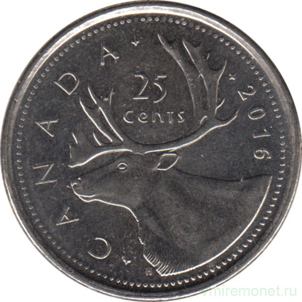 Монета. Канада. 25 центов 2016 год.