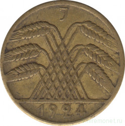 Монета. Германия. Веймарская республика. 10 рентенпфеннигов 1924 год. Монетный двор - Гамбург (J).