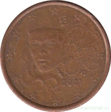 Монета. Франция. 1 цент 2001 год.