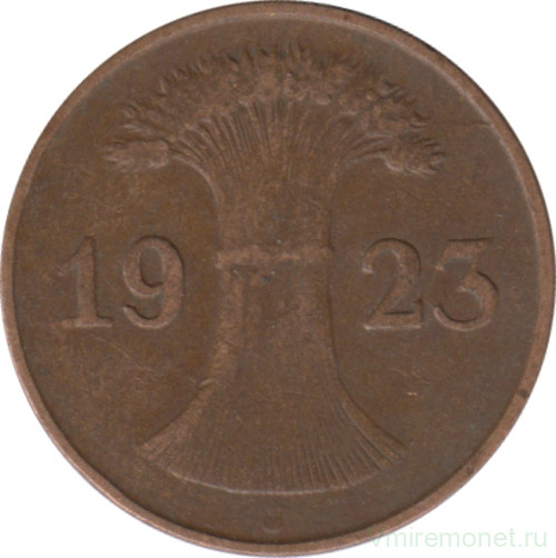 Монета. Германия. Веймарская республика. 1 рентенпфенниг 1923 год. Монетный двор - Гамбург (J).