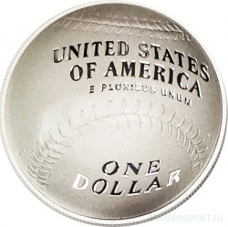 Монета. США. 1 доллар 2014 год. Национальный зал славы бейсбола.