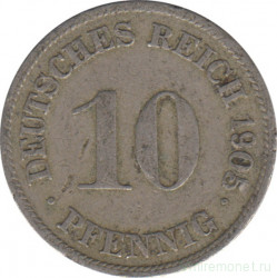 Монета. Германская империя. 10 пфеннигов 1905 год. (D).