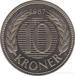 Монета. Дания. 10 крон 1987 год.