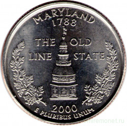 Монета. США. 25 центов 2000 год. Штат № 7 Мэриленд. Монетный двор D.