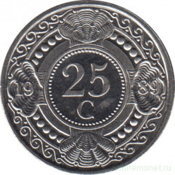Монета. Нидерландские Антильские острова. 25 центов 1989 год.
