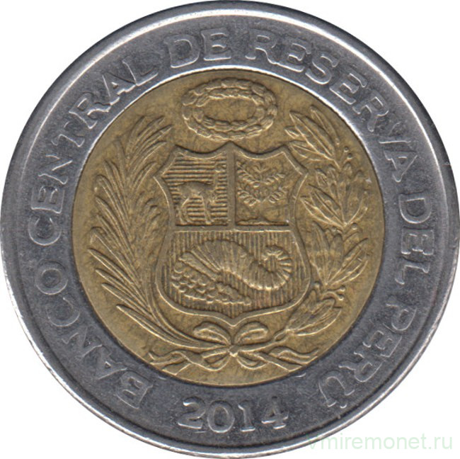 Монета. Перу. 5 солей 2014 год.